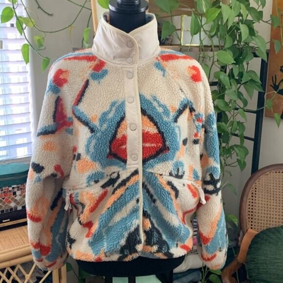 Free People Movement Hit The Slopes Printed Fleece Jacket Cream Multi Combo - Picture 1 of 9